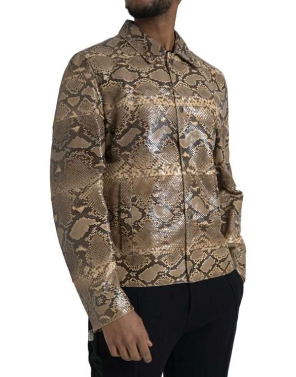 Beige Exotic Leather Biker Blouson Jacket - Image 2