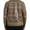 Beige Exotic Leather Biker Blouson Jacket - Image 3