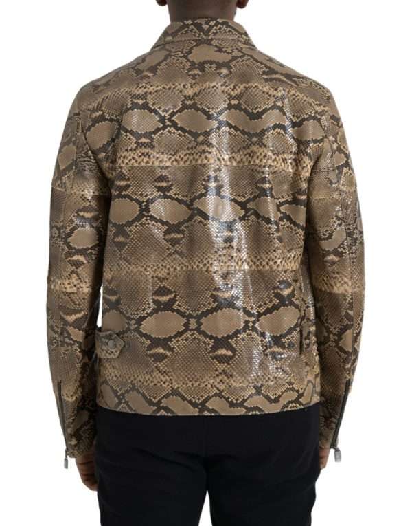 Beige Exotic Leather Biker Blouson Jacket - Image 3