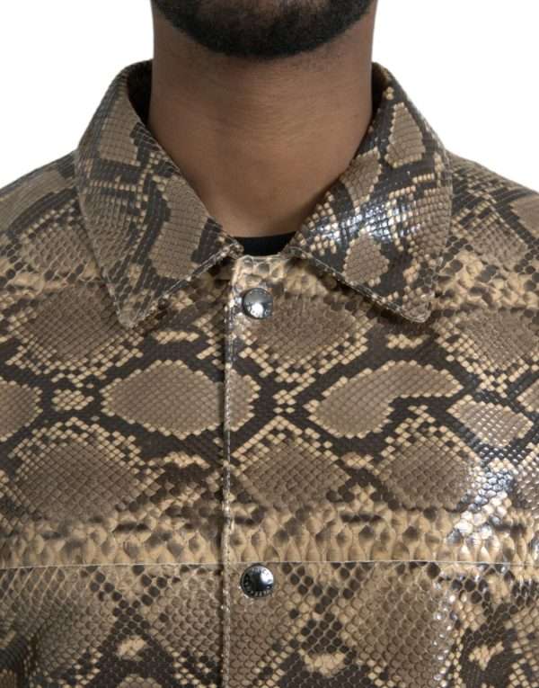 Beige Exotic Leather Biker Blouson Jacket - Image 4