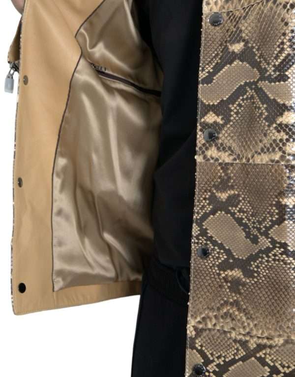 Beige Exotic Leather Biker Blouson Jacket - Image 6
