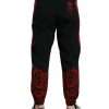 Black Red Leopard Print Nylon Jogger Pants - Image 2