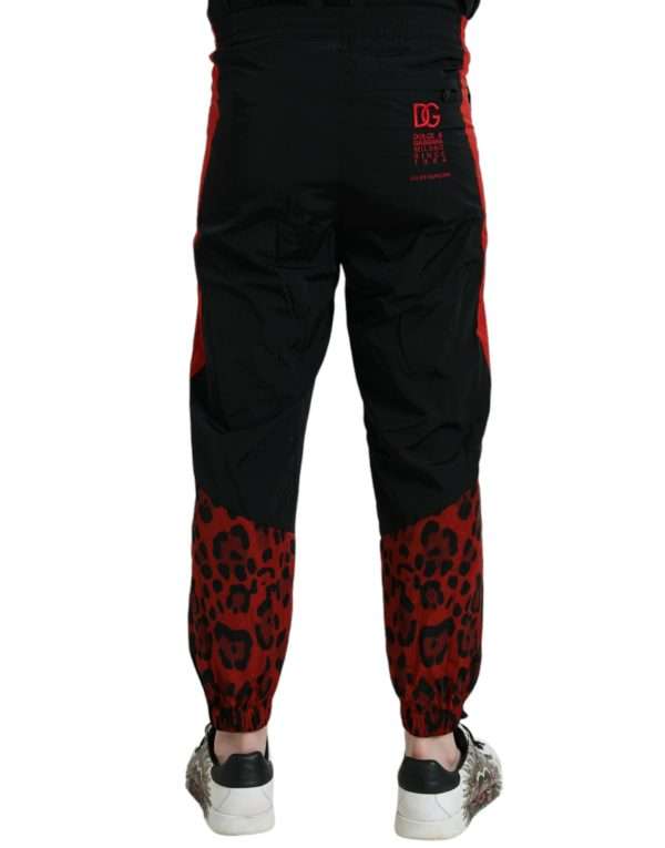 Black Red Leopard Print Nylon Jogger Pants - Image 2