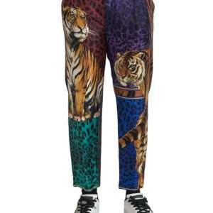 Multicolor Tiger Leopard Cotton Loose Tapered Pants