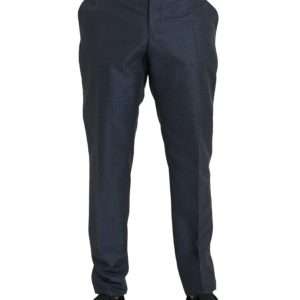 Blue Wool Men Skinny Dress Pants