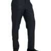 Blue Brocade Wool Skinny Men Dress Pants - Image 2