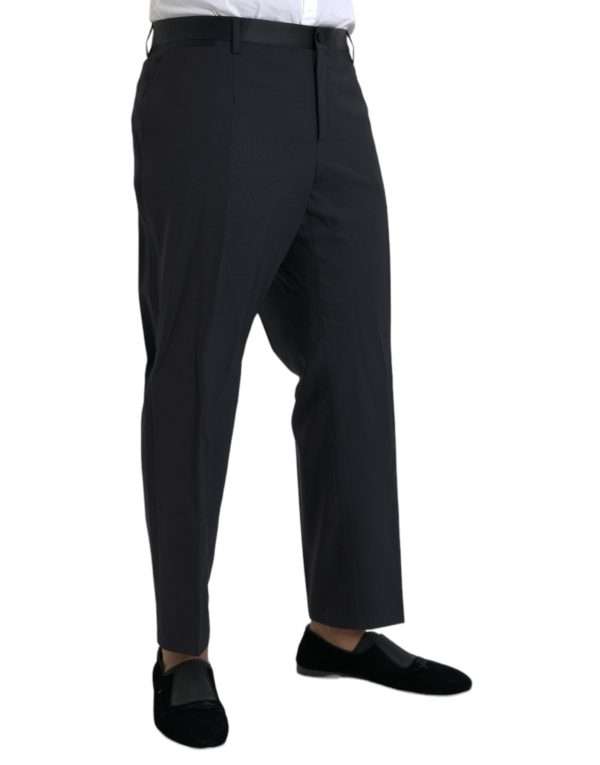 Blue Wool Men Skinny Dress Pants - Image 2