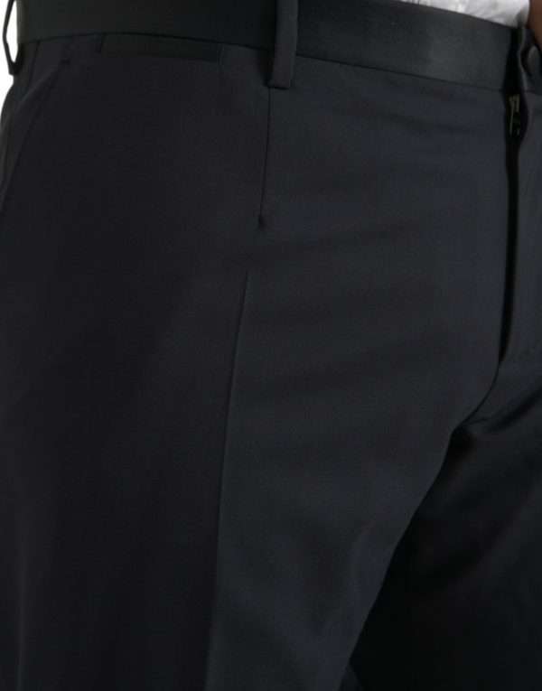 Blue Wool Men Skinny Dress Pants - Image 4
