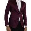 Maroon Silk Single Breasted Coat Blazer - Image 2