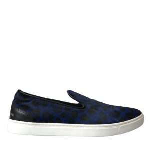 Blue Calfskin Hair Leopard Sneakers Shoes
