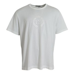 White Logo Embossed Cotton Crewneck T-shirt