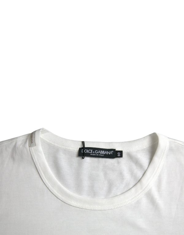 White Logo Embossed Cotton Crewneck T-shirt - Image 3