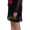 Black Lace Sequined Shift Dress - Image 3