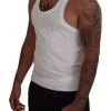 White Cotton Linen Sleeveless Tank T-shirt - Image 5