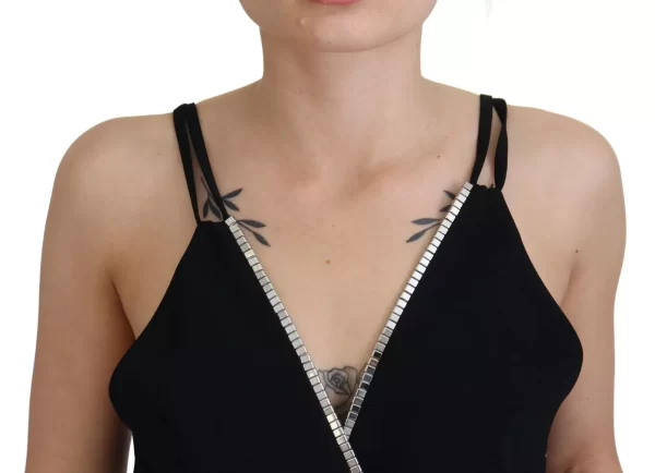 Black Embellished Sleeveless V-neck Jumpsuit Dress - Image 4