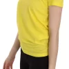 Yellow Round Neck Short Sleeve Shirt Top Blouse - Image 3