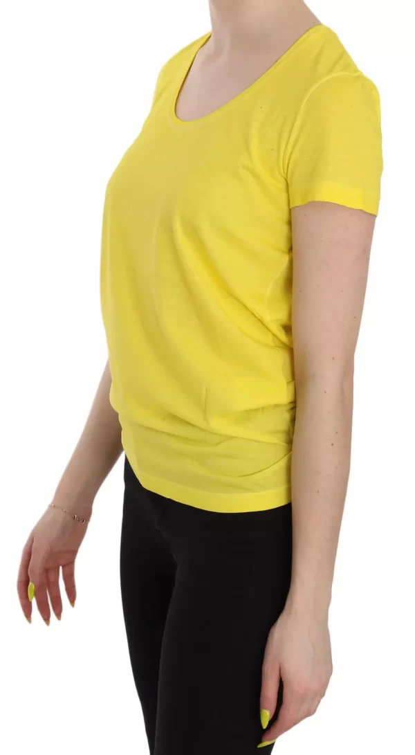Yellow Round Neck Short Sleeve Shirt Top Blouse - Image 3
