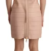 Beige Leather Open Shoulder Sheath Mini Dress - Image 3