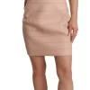 Beige Leather Open Shoulder Sheath Mini Dress - Image 4