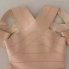 Beige Leather Open Shoulder Sheath Mini Dress - Image 6