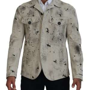 Off White Black Splash Print Casual Denim Jacket
