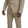 Beige Cotton Single Breasted 2 Piece CIPRO Suit - Image 2