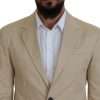 Beige Cotton Single Breasted 2 Piece CIPRO Suit - Image 4