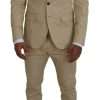 Beige Cotton Single Breasted 2 Piece CIPRO Suit - Image 5