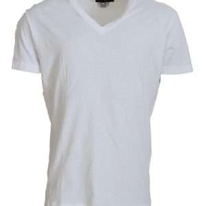 White Cotton Linen Short Sleeves V-neck T-shirt