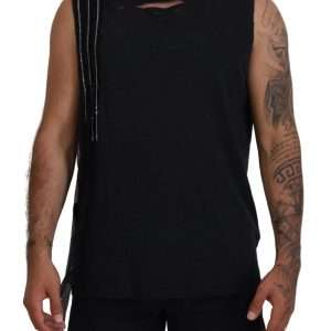 Black Chain Embellished Sleeveless Men Tank T-shirt