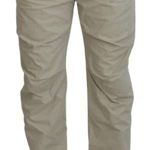 Beige Cotton Straight Fit Men Casual Pants
