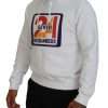 White Cotton Hooded Printed Men Pullover Sweater - Image 2