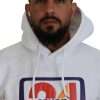 White Cotton Hooded Printed Men Pullover Sweater - Image 4