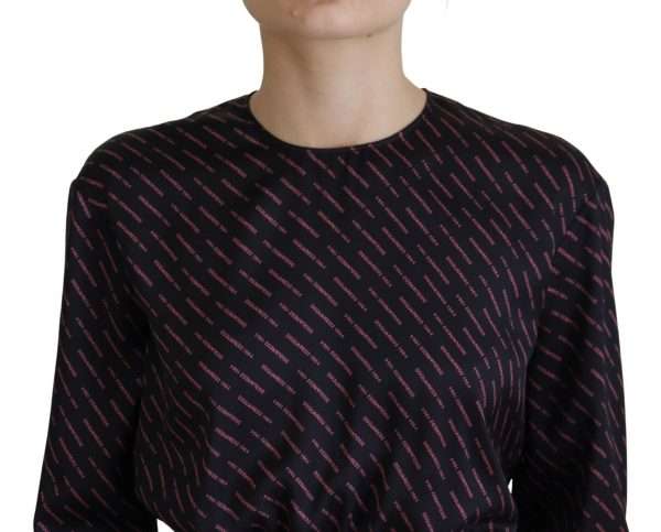 Black Logo Print Long Sleeves A-line Mini Dress - Image 5