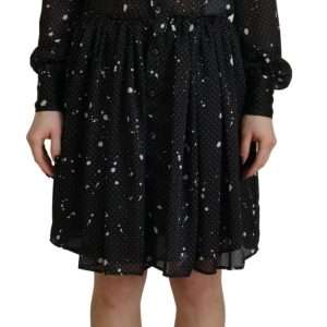 Black Polka Dot Long Sleeves Button Down Dress