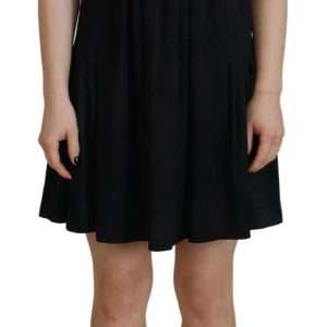 Black Acetate Short Sleeves A-line Sheath Dress
