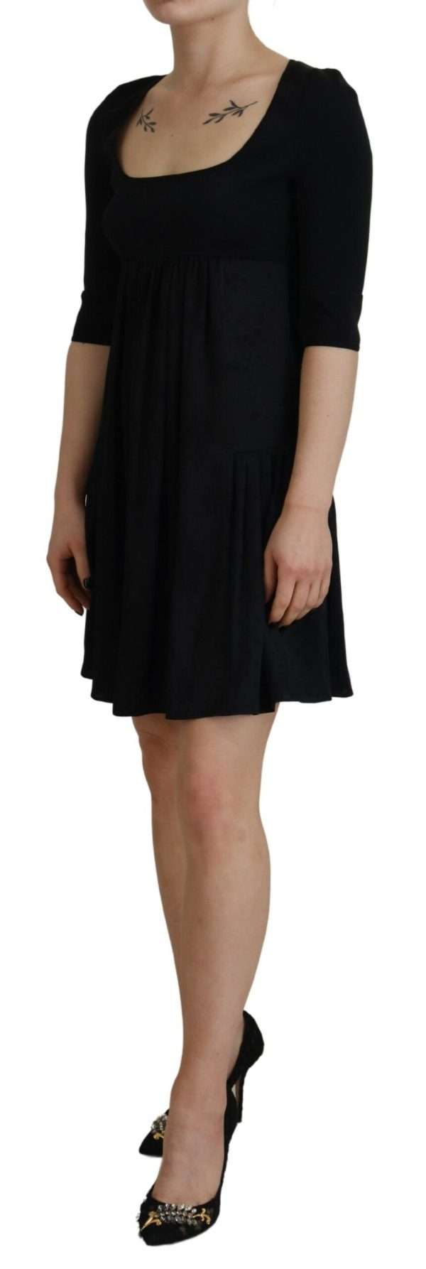 Black Acetate Short Sleeves A-line Sheath Dress - Image 3