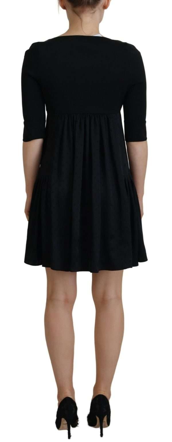 Black Acetate Short Sleeves A-line Sheath Dress - Image 4