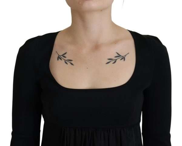 Black Acetate Short Sleeves A-line Sheath Dress - Image 5