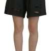 Black Cotton Mid Waist Tattered Tapered Shorts - Image 2