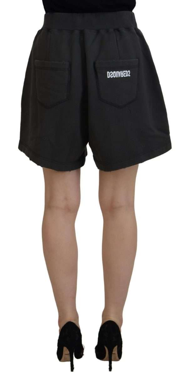 Black Cotton Mid Waist Tattered Tapered Shorts - Image 4