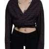 Black Polyester Cropped Logo Printed Blouse Top - Image 2