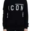 Black Virgin Wool Logo Print Long Sleeves Sweater - Image 2