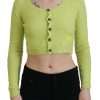 Yellow Green Cashmere Long Sleeves Cropped Sweater - Image 2