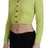 Yellow Green Cashmere Long Sleeves Cropped Sweater - Image 3