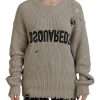 Beige Cotton Knitted Crewneck Pullover Sweater - Image 2