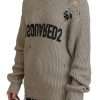 Beige Cotton Knitted Crewneck Pullover Sweater - Image 3