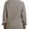 Beige Cotton Knitted Crewneck Pullover Sweater - Image 4
