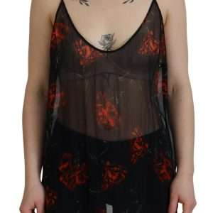 Black Floral Print Spaghetti Strap Tank Blouse Top