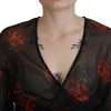 Black Floral Print Cropped Wrap Long Sleeves Top - Image 5